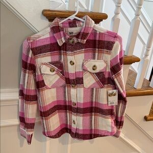 Brand new ! SO Pink and White flannel Plaid shirt girls Large